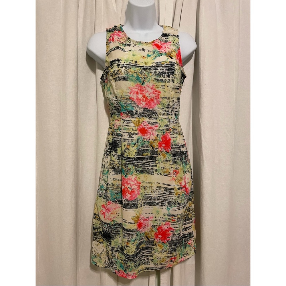 Pink Flowers Abstract Summer Dress Size XS